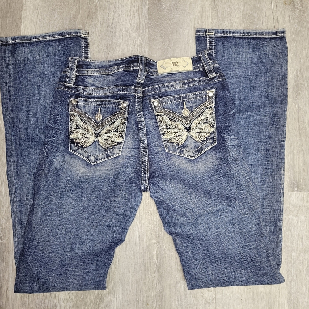 Miss Me Blue Boot Cut Jeans with Silver Embellishments